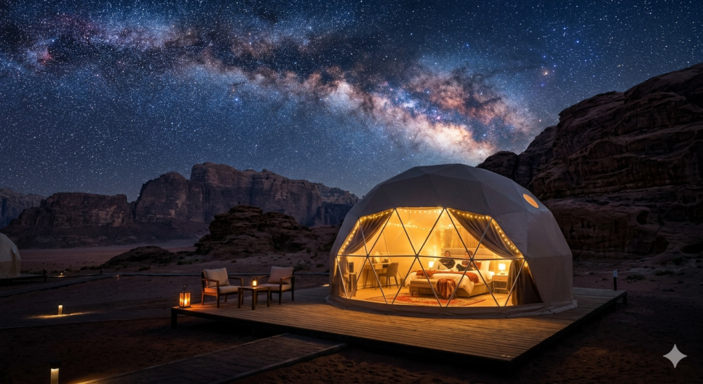 Luxury Martian Dome under Milky Way in Jordan - Parandjah Travels Astro-Tourism.