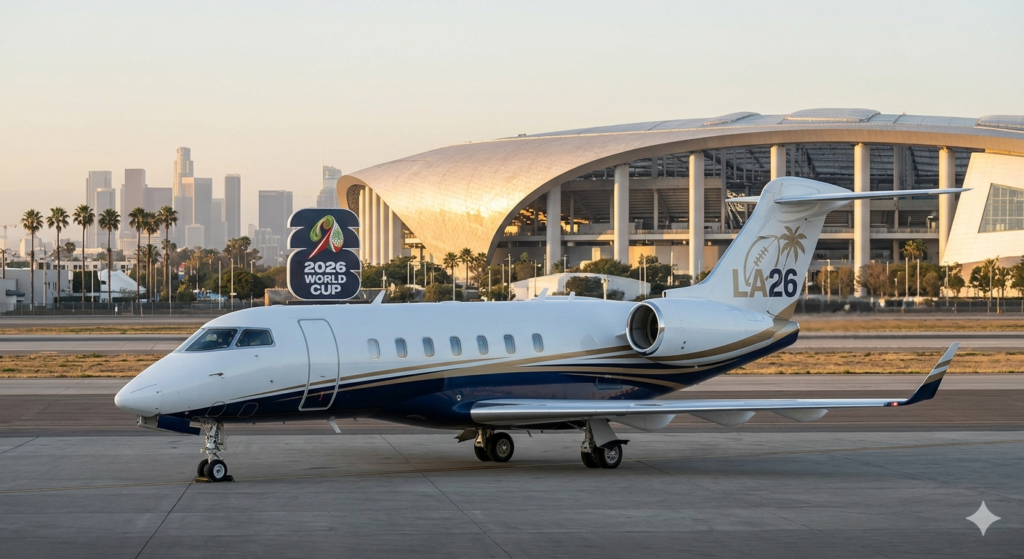 2026 World Cup Los Angeles Travel Guide - Luxury jet and SoFi Stadium