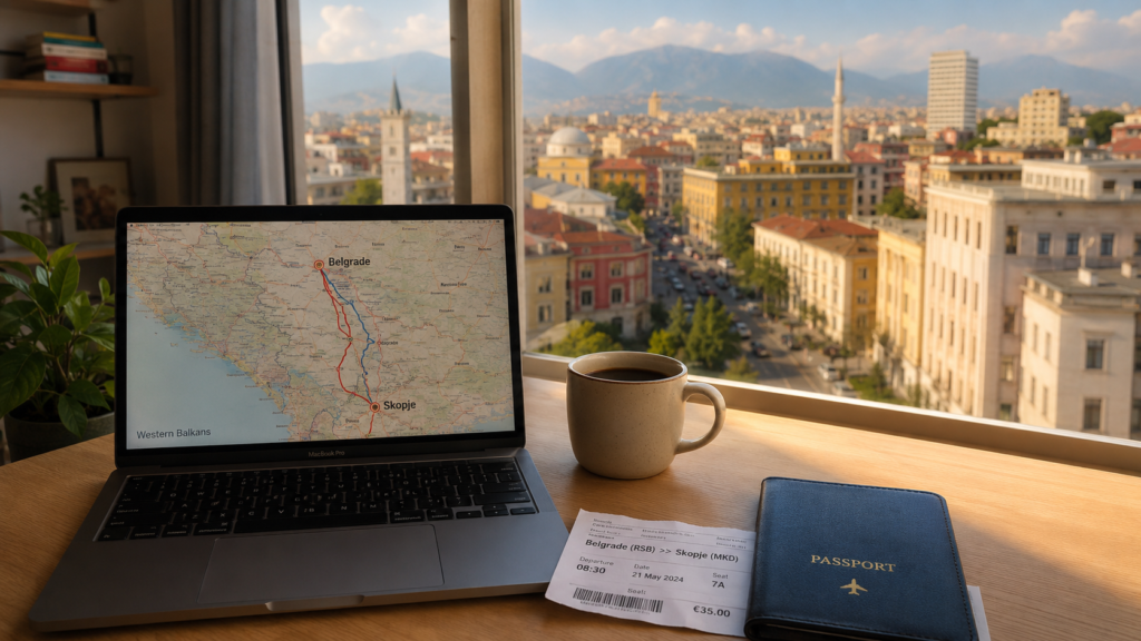 Balkan Budget Rotation remote work workstation setup in Tirana Albania