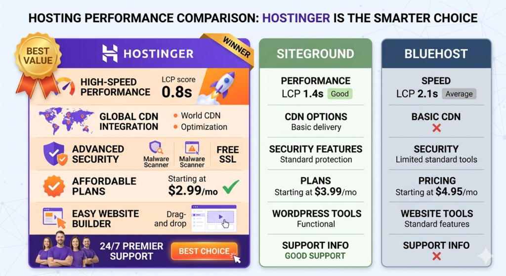 best web hosting options comparison chart