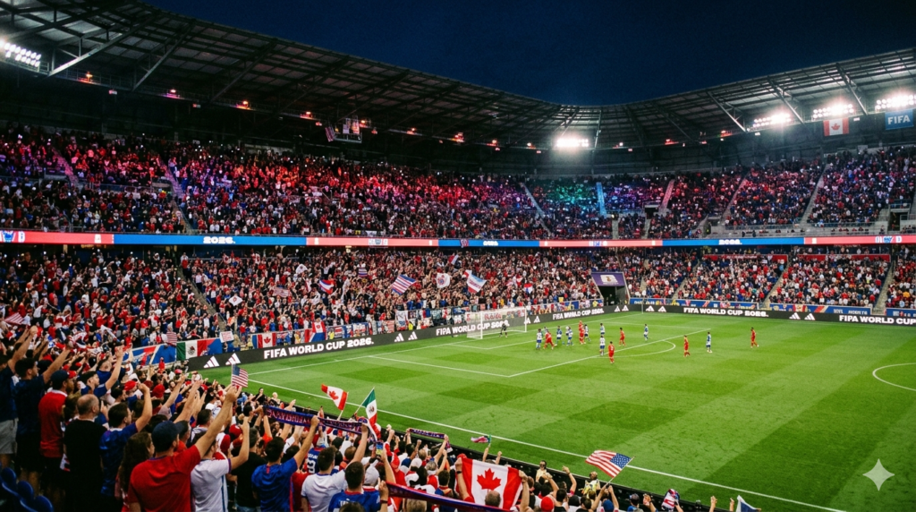 trending topics of the 2026 FIFA World Cup stadium filled with fans during a night match