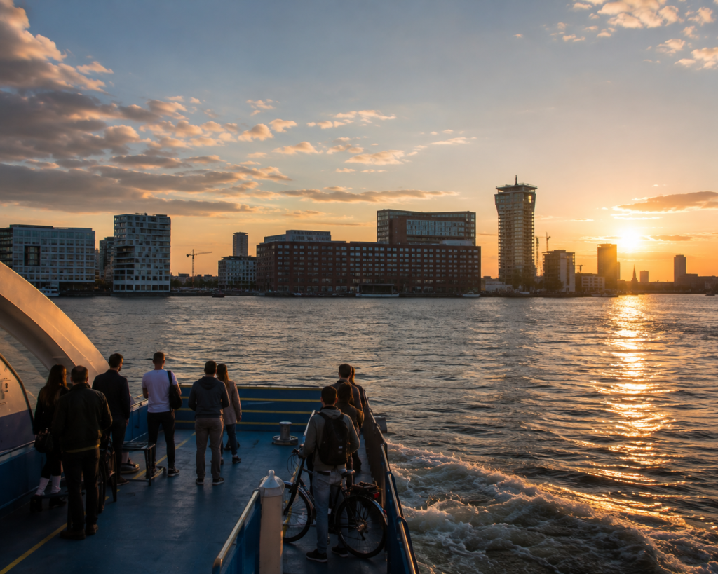 Amsterdam on a budget guide — free ferry crossing to Amsterdam Noord representing an easy, affordable neighborhood connection