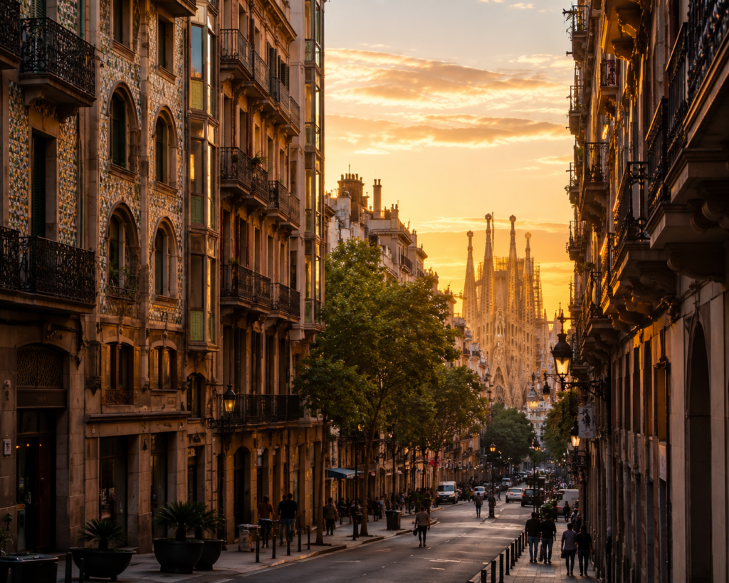 Barcelona on a budget guide — Eixample street view representing the city's architectural character