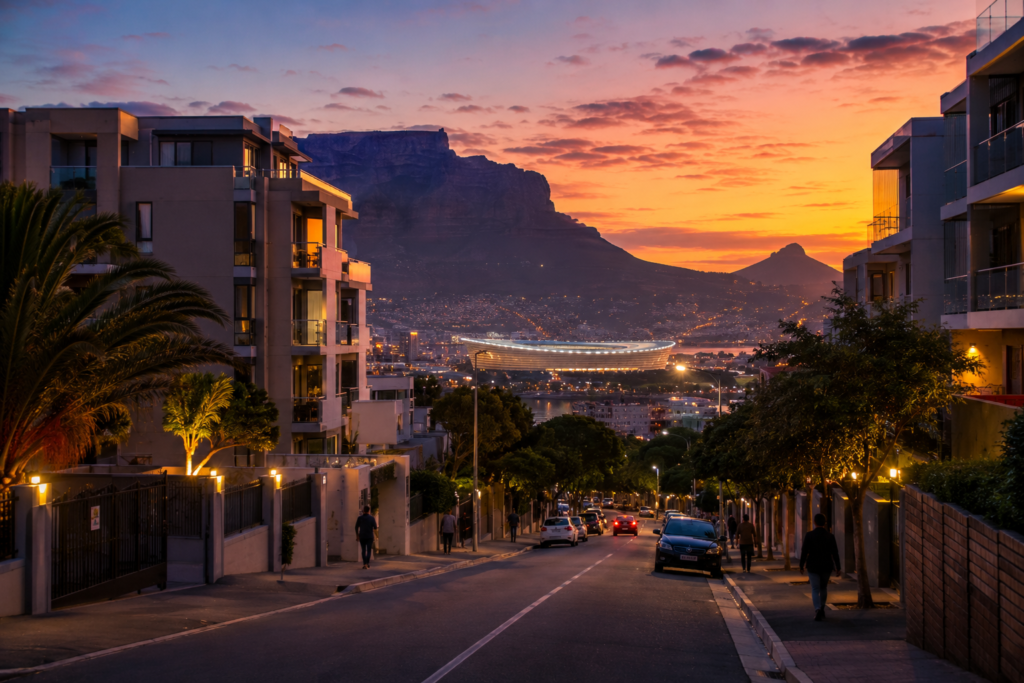 Cape Town on a budget — Green Point neighborhood coastline representing an affordable, well-patrolled base near the city center