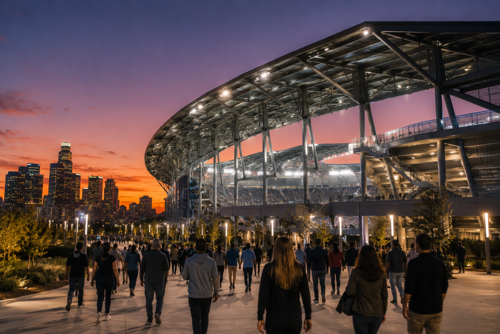 LA28 out-of-state venues — stadium exterior representing one of the seven host cities beyond Los Angeles