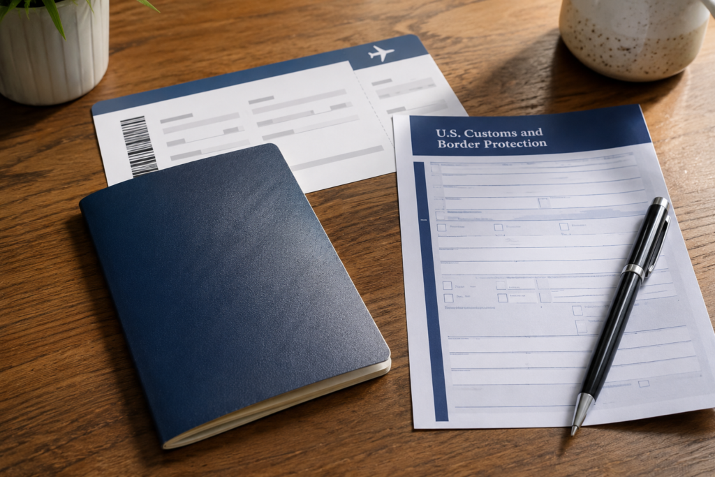 LA28 visa requirements — passport and travel documents representing international entry planning for the Games