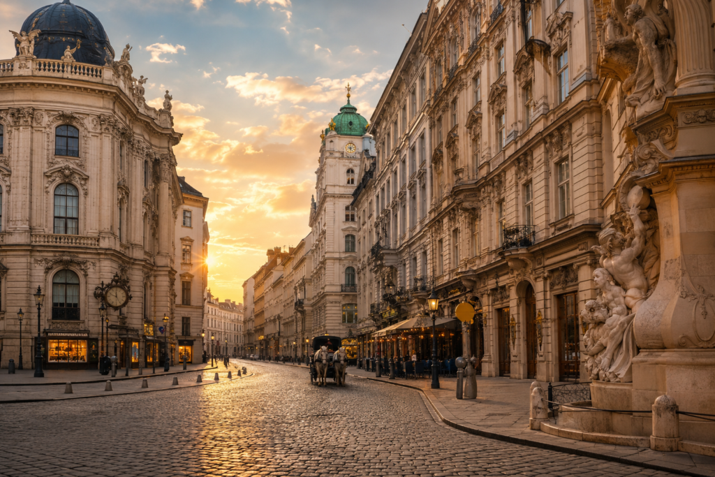 Vienna on a budget guide — Innere Stadt at golden hour representing the historic core most visitors picture